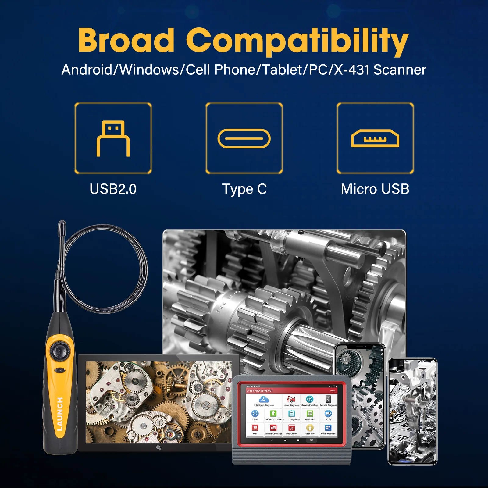 LAUNCH Car Repair Tools Collections I-TPMS Tire Pressure Inspection Tool, BST360 Car Battery Tester, VSP600 Video Endoscope
