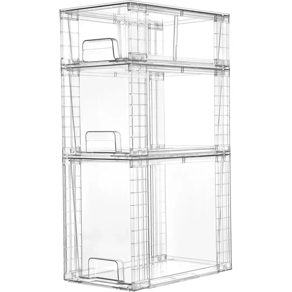 

3 Pack Clear Stackable Storage Drawers, Easy Assemble Bathroom Organizers, Plastic Drawers for Kitchen Pantry, Cabinet, Under Si