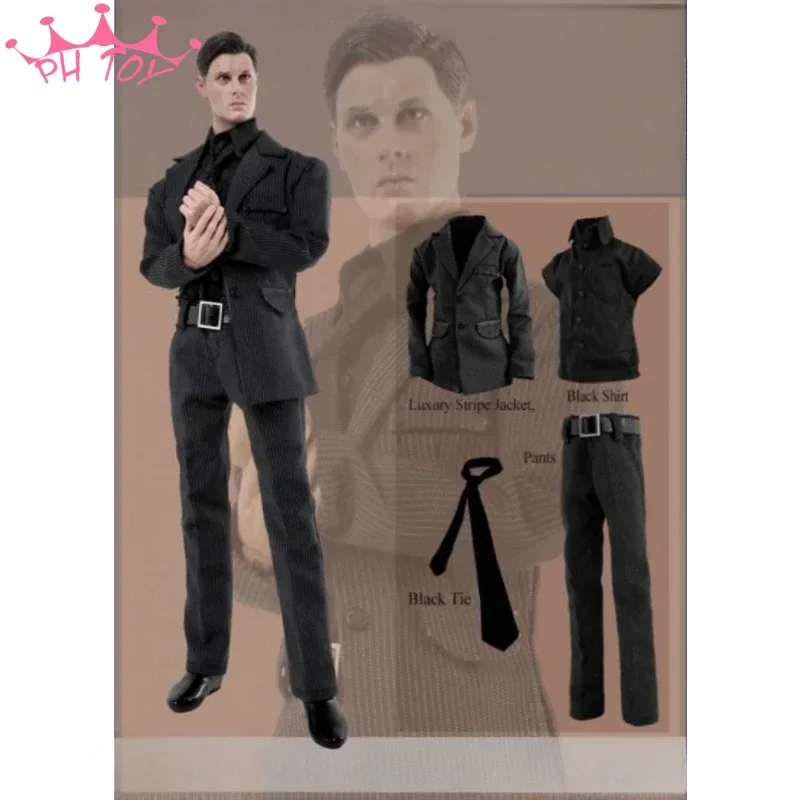 1/6 Scale Male Black Striped Suit Shirt Pants Set Gentleman Business Clothes Model CC187 for 12'' Action Figure Body Collection