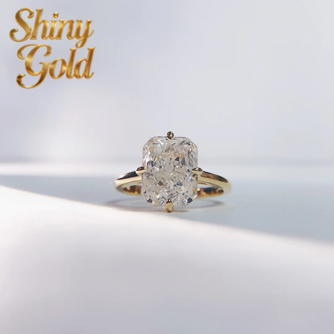 

ShinyGold 4Ct 8*10mm Radiant Cut Created High Carbon Diamond Engagement Ring 925 Sterling Silver Jewelry Wedding Ring 229