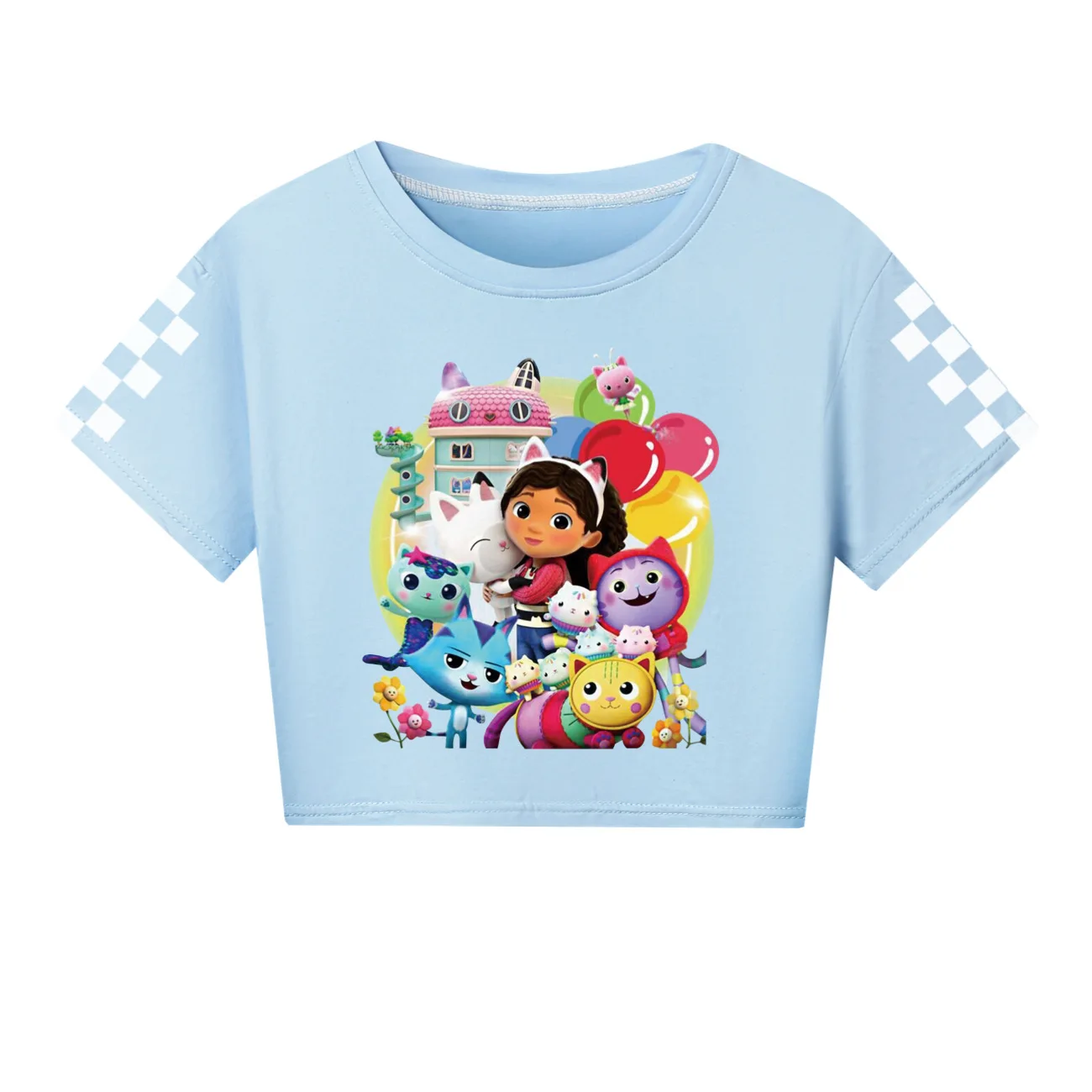 Camiseta gato niña mangá larga crianças gabby doolhouse t camisa meninas gabbys chat roupas crianças verão manga curta correndo topos