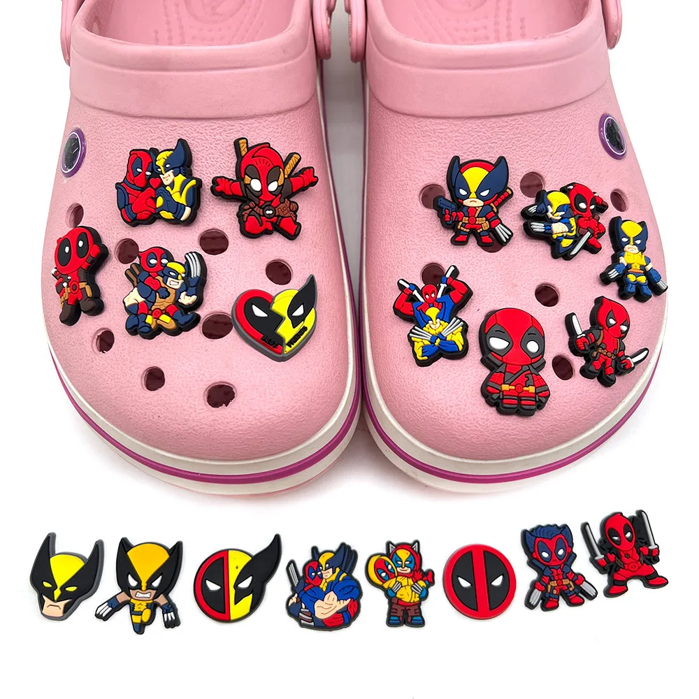 19Pcs Cartoon Disney Deadpool Series Clogs DIY With Flower Decorative Buckles Detachable Soft Rubber Shoe Clips Children Gifts