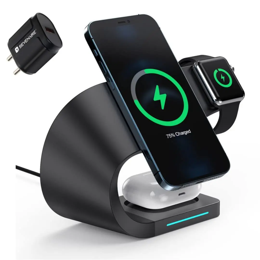 

SEVENAIRE MagCharge D1800 3 in 1 Wireless Charger, Charging Dock [15W Fast Charge] [Mag-Safe Compatible] Wireless Charger Stand