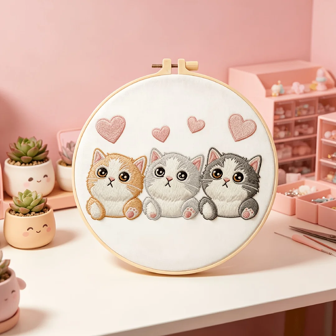 Hand-DIY-Stickerei-Komplettset, vorgedruckter Stoff, Stickrahmen, Faden, Nadel, Bastelzubehör, Heimdekoration, Geschenk für Erwachsene Anfänger