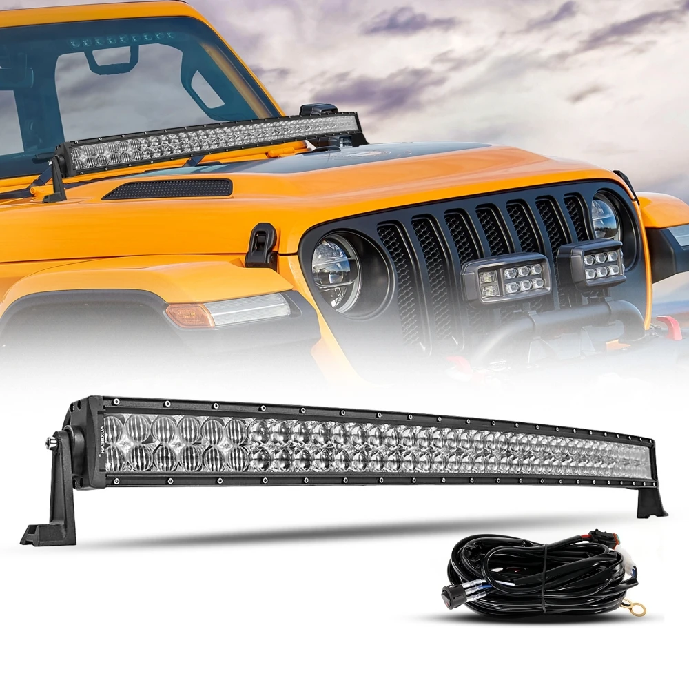 AUXBEAM-barra de luz LED de 42 pulgadas, lámpara de conducción recta/curva con arnés de cables, haz combinado, doble fila, 6500K, blanco frío, serie 5D