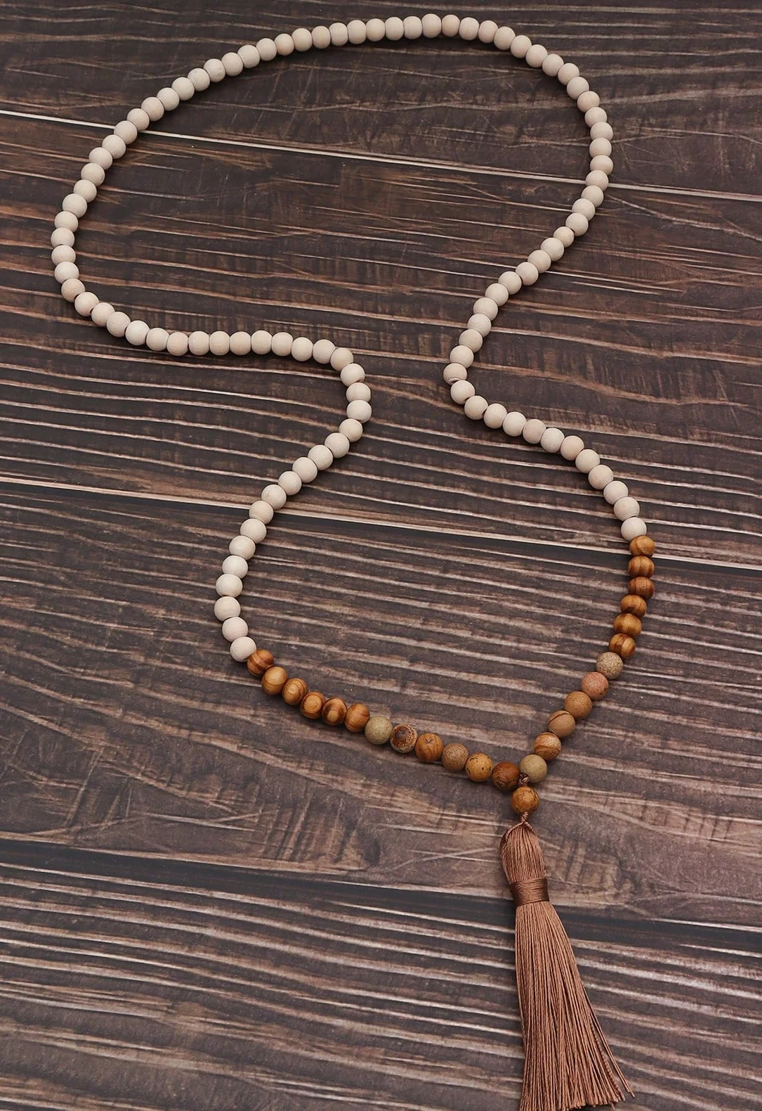 Obega Retro Fashion Bohemian Style Handmade Natural Wood Beads Tassel Necklace Party Jewelry Gift Women