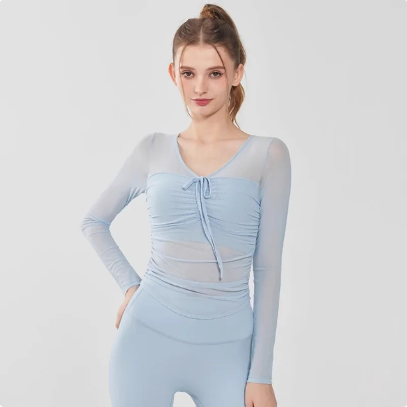 

Yoga Suits for Women Spring and Summer New Sports Tops with Chest Pads and Long Sleeves Professional Pilates Training Sports Bra