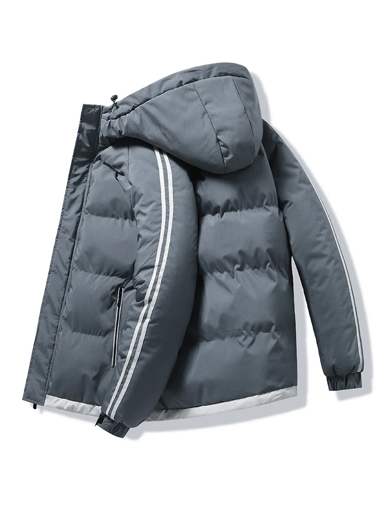 

Зимняя утепленная повседневная мужская куртка с капюшоном, теплая, из полиэфирного волокна, с прямым низом, на молнии, однотонная, молодежная, модная, стильная