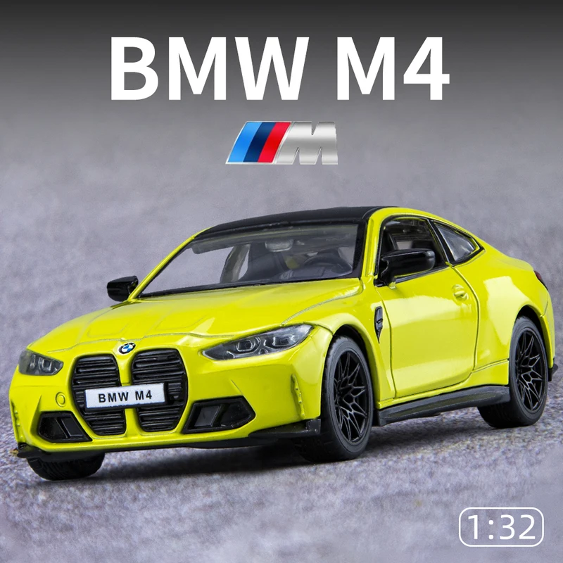 1:32 BMW M4 سيارة رياضية محاكاة عالية دييكاست نموذج سبيكة معدنية سيارة التراجع ضوء الصوت سيارة الأطفال هدية مجموعة F454