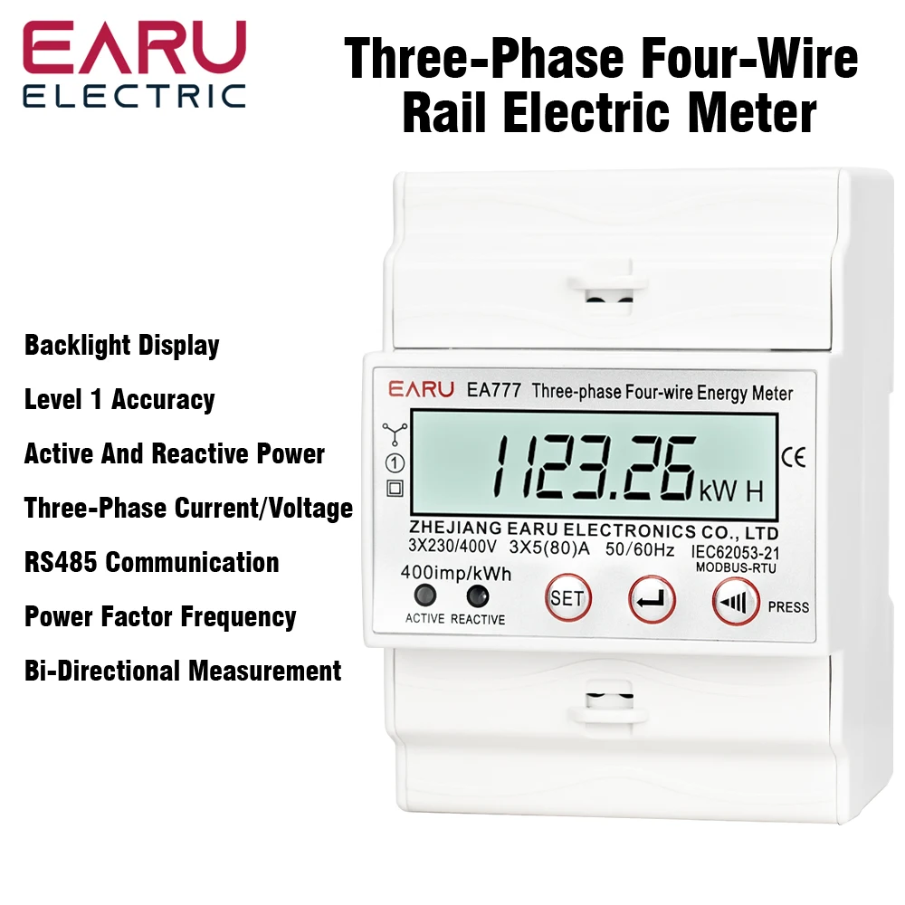 EARU Dreiphasiger Digitaler Bidirektionaler Stromverbrauchsmesser kWh Elektrizitätsenergie-Monitor mit RS485 LCD-Hintergrundbeleuchtung – Detail 9