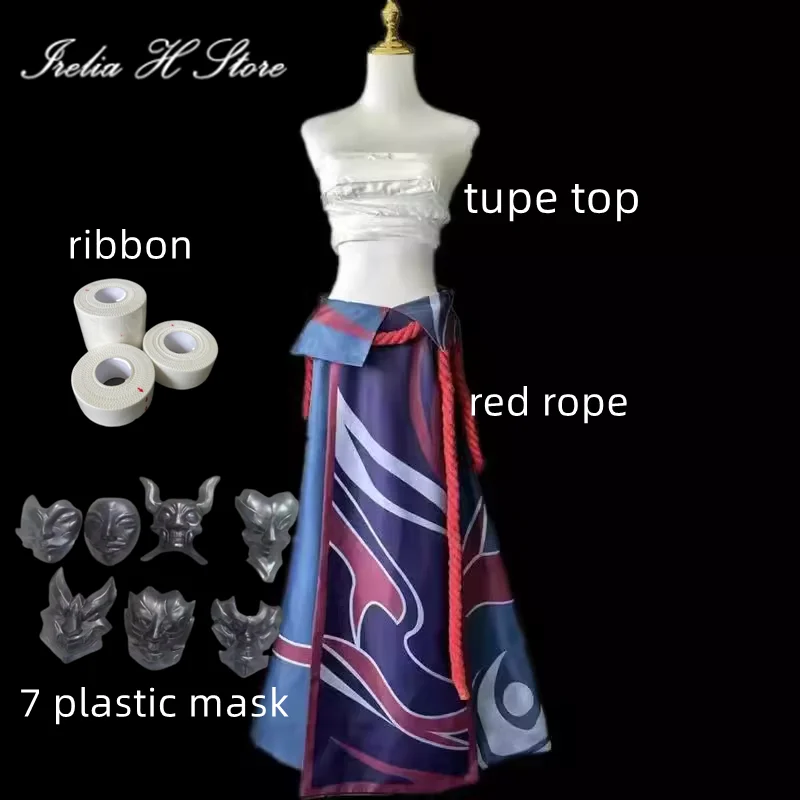 Irelia H Store LOL Spirit Blossom Yone Cosplay Costume Halloween Costume rope skirt masks ribbons image 2