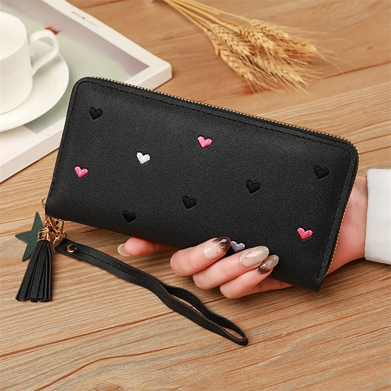 PU Fashion Leather Wallet Love Heart Long Large Capacity Handbags Multi Card Purses Bags Zipper Clutch Soft Money Phone Bags