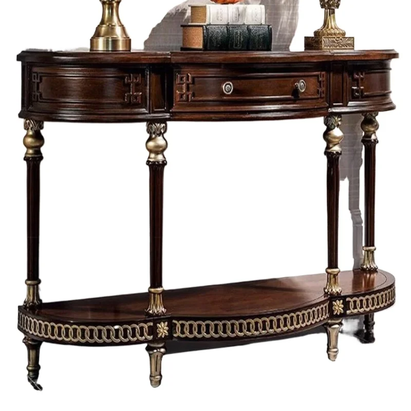 Neoclassical solid wood entrance table, European modern simple light luxury entrance table, entrance hall cabinet