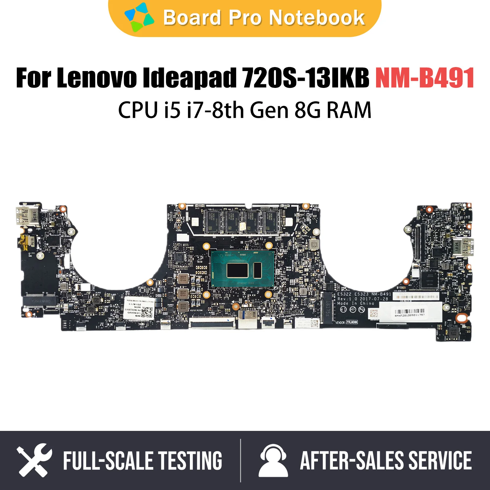 

5B20Q38983 Mainboard For Lenovo Ideapad 720S-13IKB Laptop Motherboard ES322 ES323 NM-B491 With i5-8250U i7-8550U CPU 8G RAM