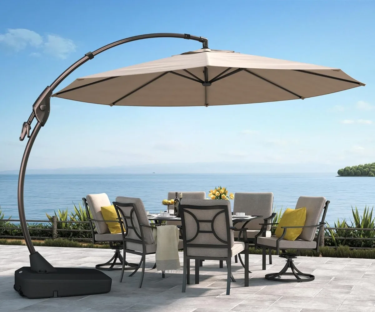 

Grand patio Deluxe NAPOLI Patio Umbrella, Curvy Aluminum Cantilever Umbrella with Base, Round Large Offset Umbrellas