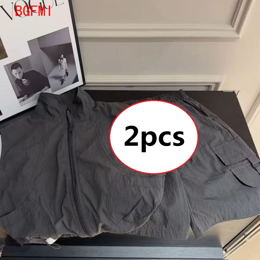 Teenager Children's Set 2026 Summer New Stand Up Collar Boy Vest+ Shorts Set Loose Casual Sports Sun Protection Two-piece Set