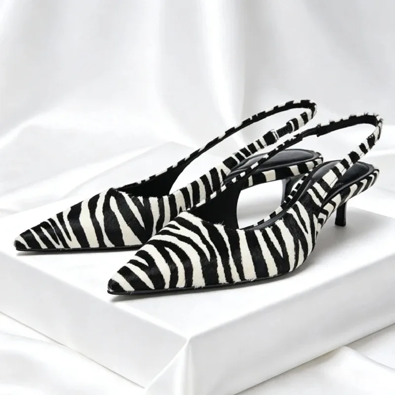 Animal Print Design Kitten Heel Pumps Sexy Pointed Toe Backless Elegant Designer Dress Shoes Ladies Comfort Office Formal Shoes
