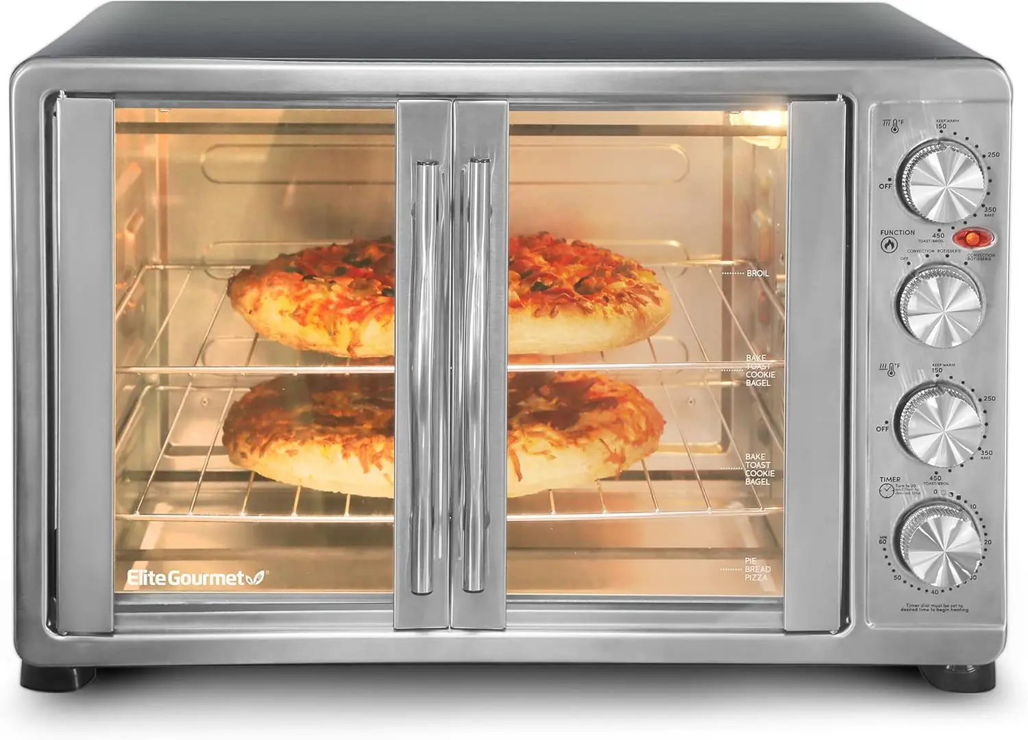 Gourmet ETO-4510M French Door 47.5Qt, 18-Slice Convection Oven 4-Control Knobs, Bake Broil Toast Rotisserie Keep Warm, Includes