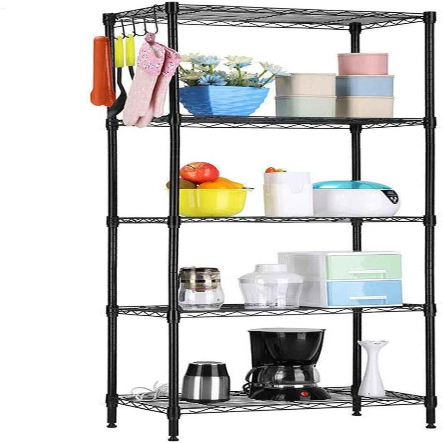 

5-Tier Changeable Assembly Carbon Steel Standing Units,Wire Shelving Unit for Pantry,,Kitchen,Garage,Size 22" x 12" x60 Laddle