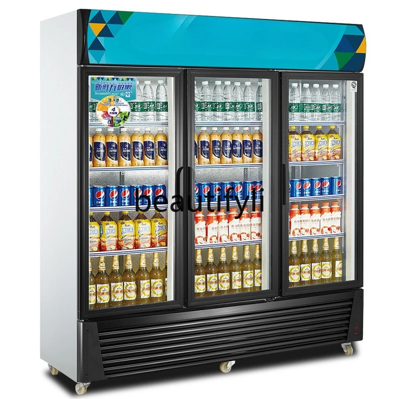 

Single Double Three-Door Display Cabinet Commercial Vertical Fresh-Keeping Refrigerated Freezer Beverage Display Cabinet