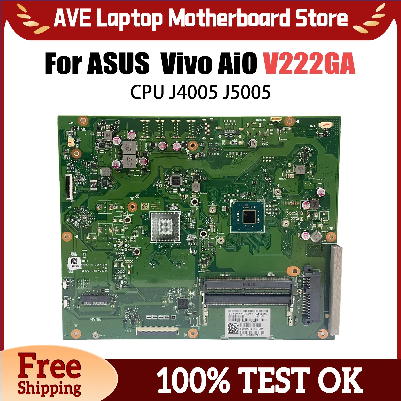 

V222GA Notebook Motherboard For ASUS AIO Laptop Mainboard With CPU J4005 J5005 DDR4 100% Tested Fully OK