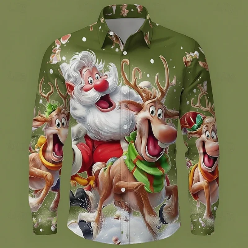 Men's Shirt 2026 New Christmas Men's Shirt Funny Santa Claus Trendy 3D Printed Long Sleeve Top Christmas Comfortable Men's Wear