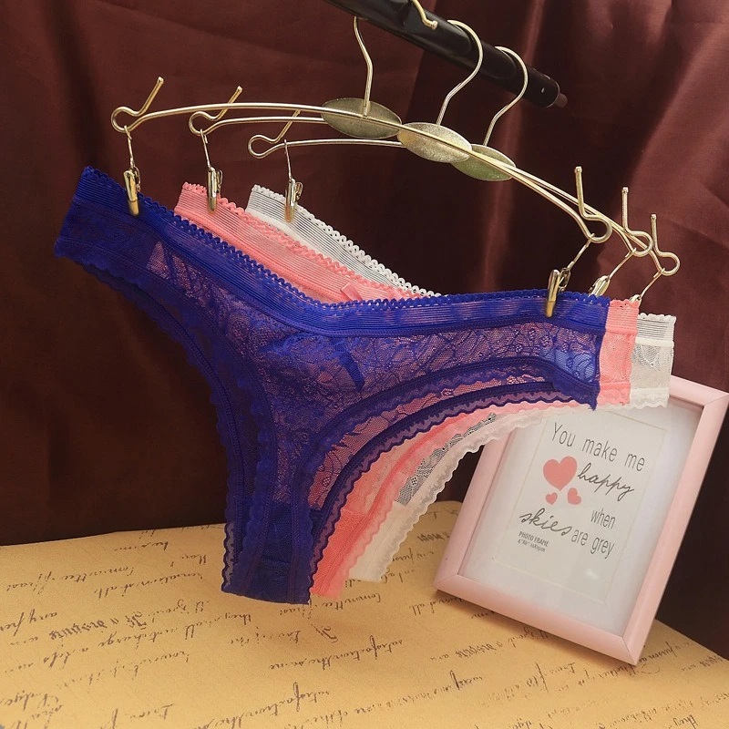 Damskie seksowne stringi z koronkowym żakardem, damska bielizna, bawełniany krok, bezszwowe majtki z kokardką, transparentne stringi, трусы женские