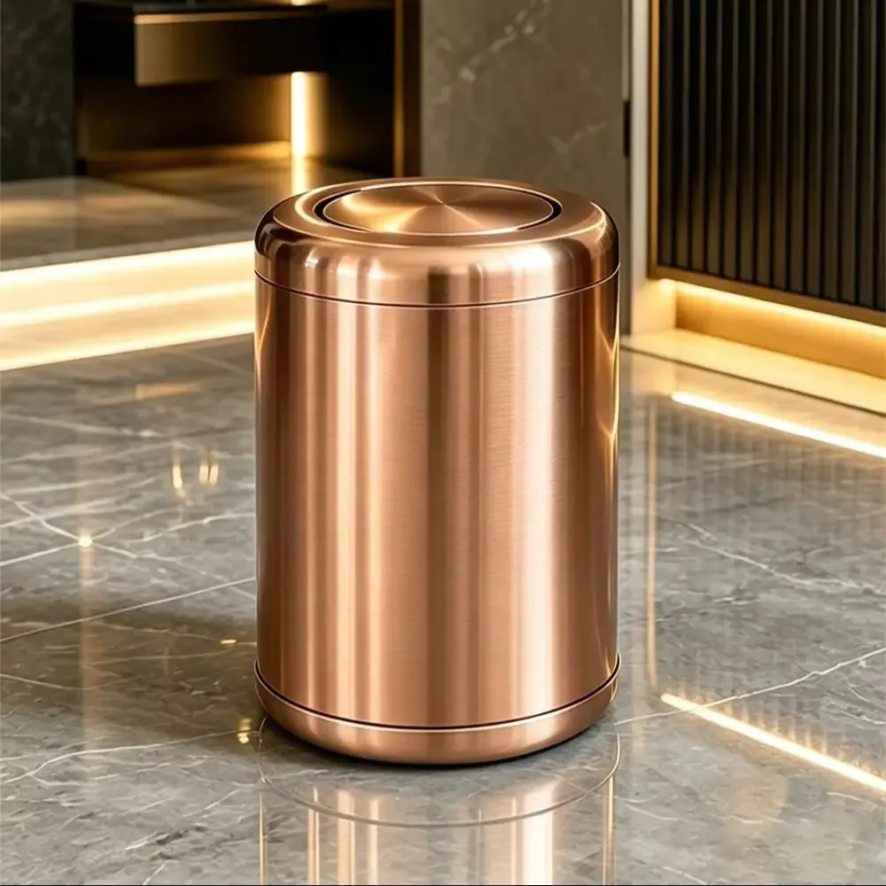 10L/2.6gal Rose Gold Trash Can Luxury High-End Stainless Steel Trash Can - Stylish Double-Layer Minimalist Bin for Bathroom