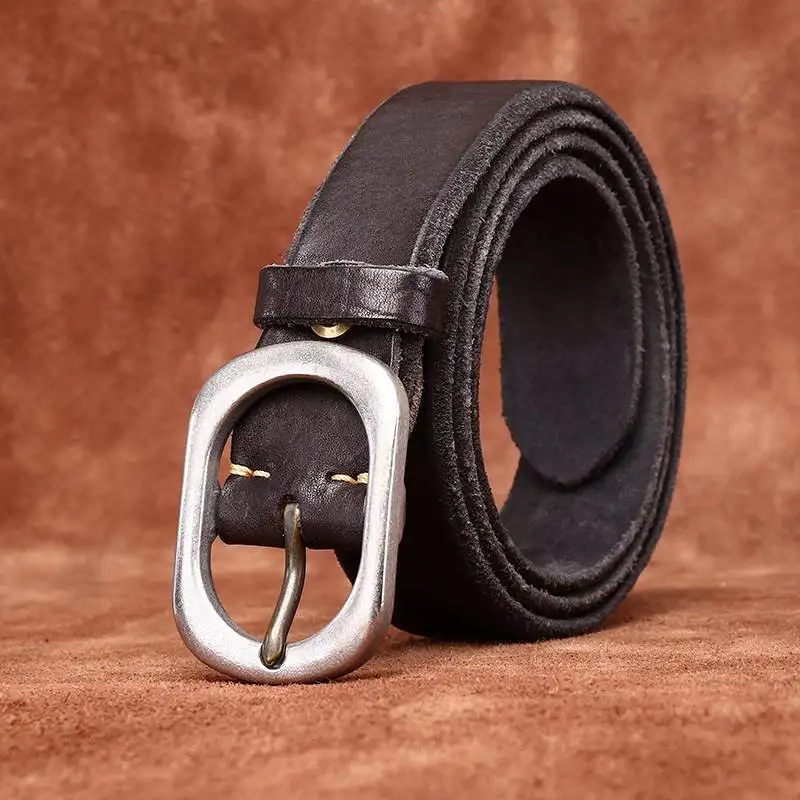 Ami Kaji American retro thickened men's beveled edge belt men's first layer cowhide stainless steel genuine leather belt men's