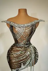 Bling Bling Laser Diamond Fringe Dress Sexy Spaghetti Straps Birthday Party Dress Robe De Soiree Summer Night Out Club Costume