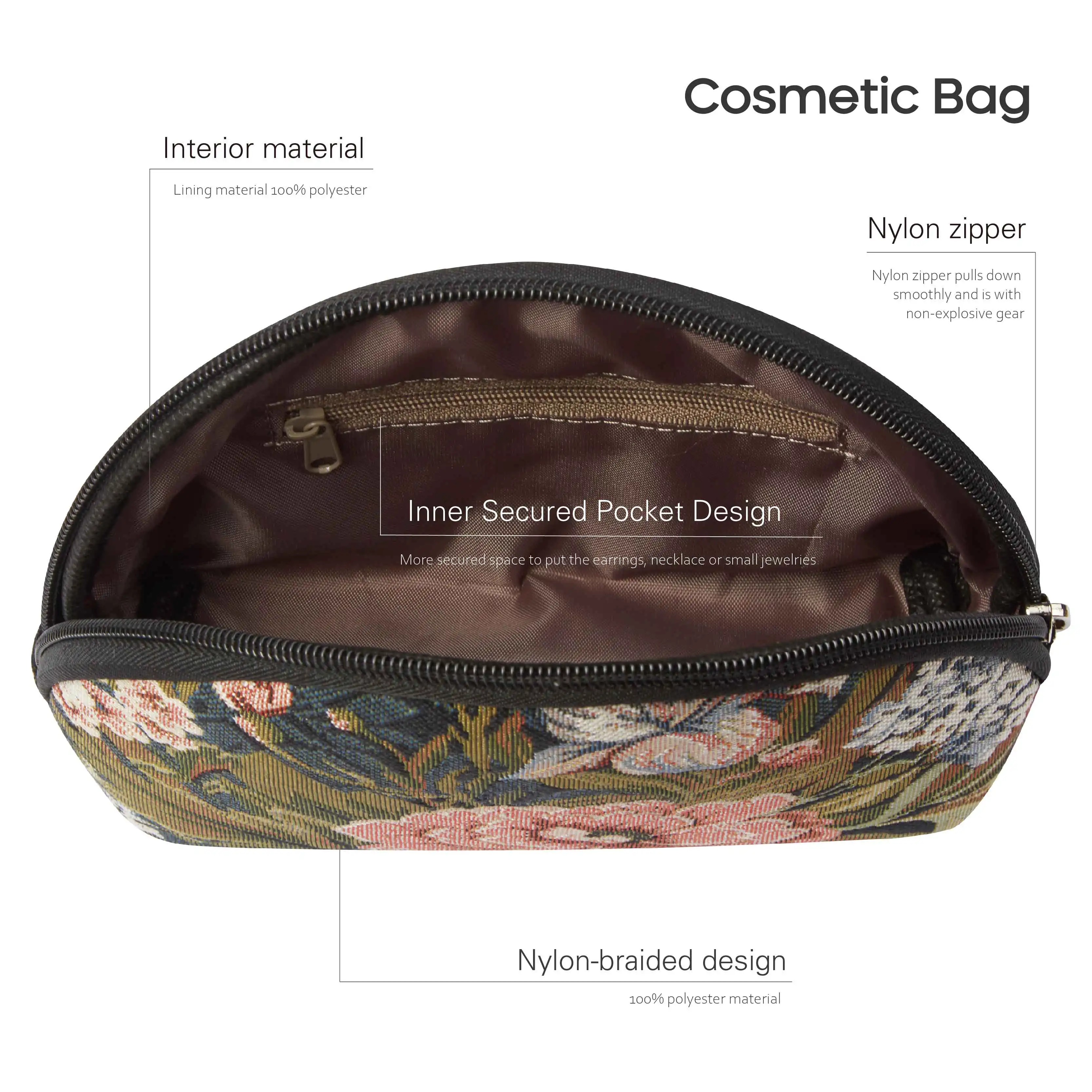 SAJA Tapeçaria Cosmética Bag Mulheres Maquiagem Bag Travel Peony Floral Flower Pattern Make up Storage Organizer Pouch Wallet Beleza Make Up Case Bag Saco feminino para senhoras Zipper Encerramento Tecido Jacquard