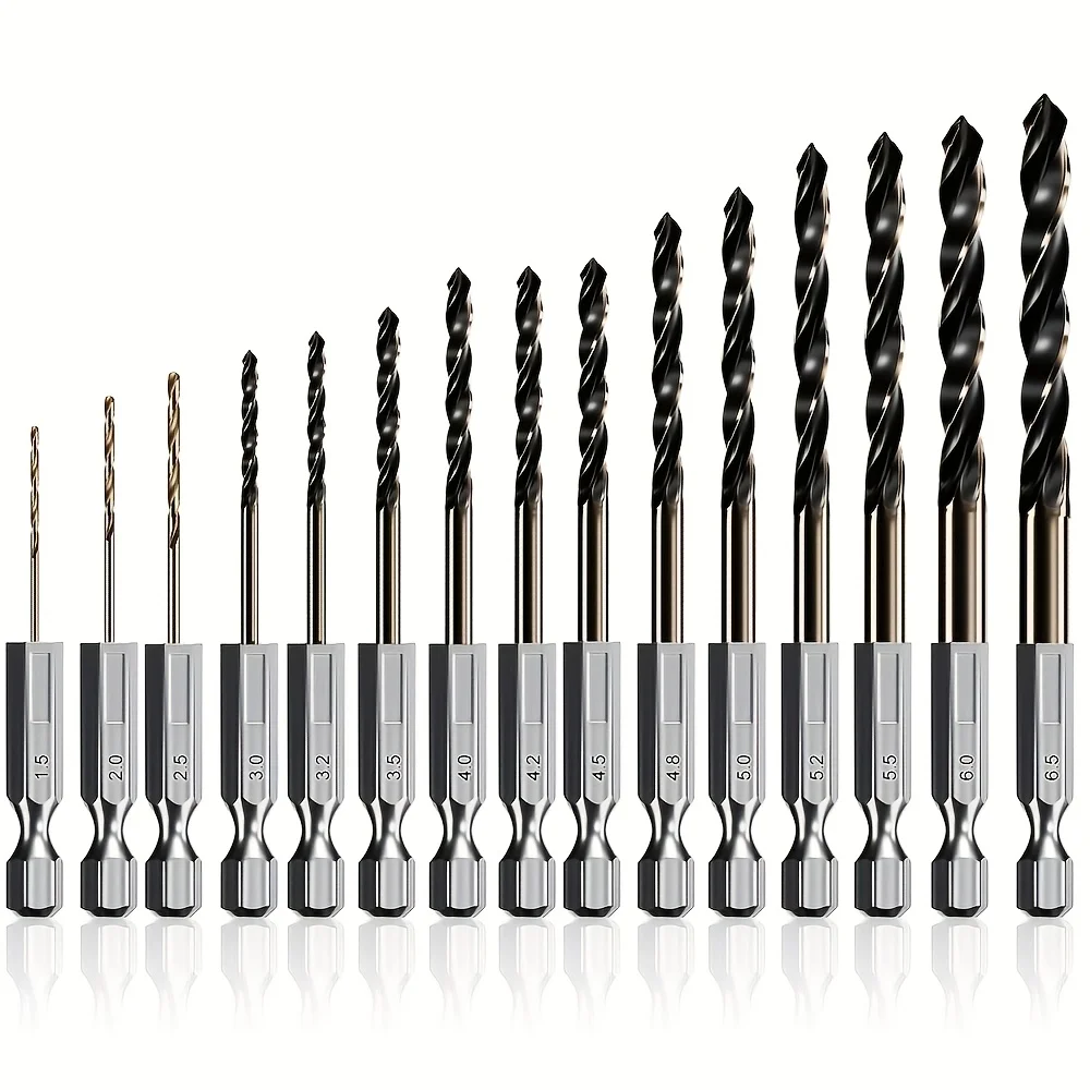 15-teiliges 1/4-Zoll-Sechskant-Bit-Set für Schlagbohrmaschinen, Hochgeschwindigkeitsstahl-Spiralbohrer für Stahl, Aluminium und Holz – Detail 1