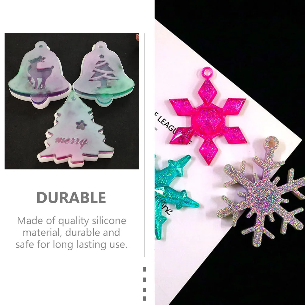 

4Pcs DIY Silicone Mold Crystal Epoxy Mold for Christmas Hanging Pendant Handmade Xmas Tree Ornament Making Silicone Die