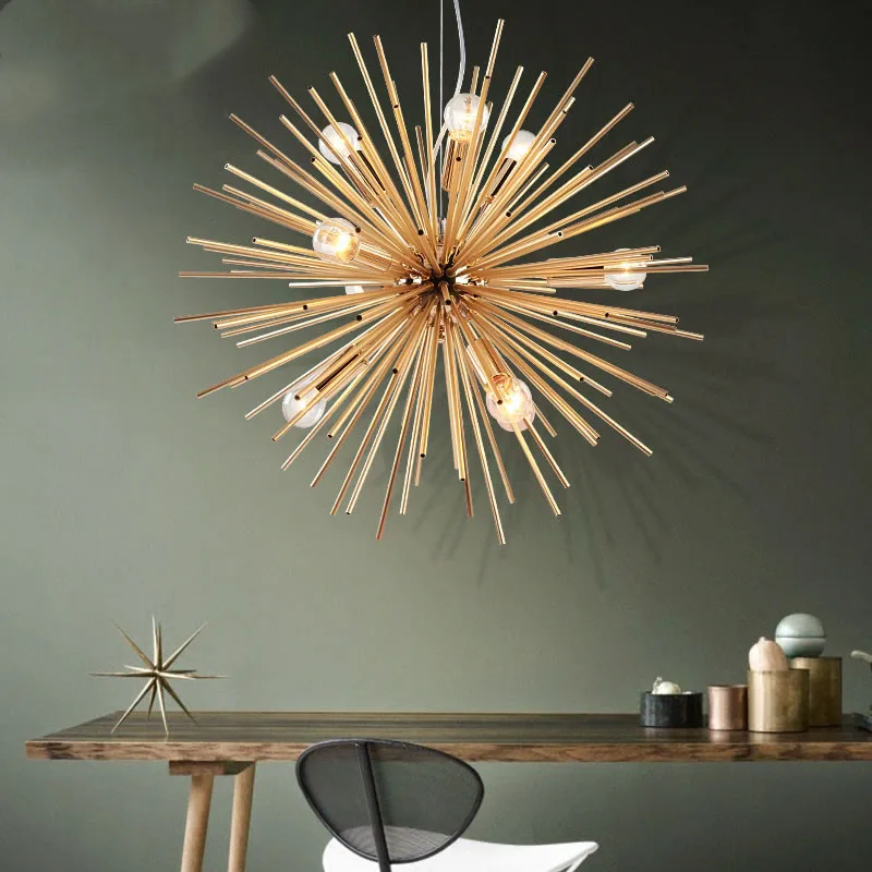 Lámpara colgante de diente de león esférico, diseño artístico, candelabro Sputnik, brillo dorado, Bar, dormitorio, cocina, comedor, luminaria de suspensión