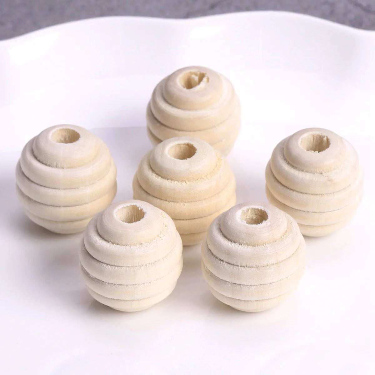 5pcs 20mm Hornet Nest Shape Round Natural Wood Loose Beads For Handcraft DIY Jewelry Making