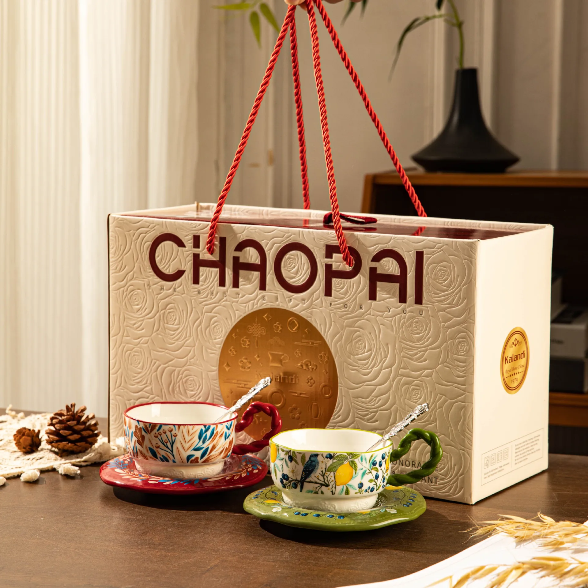 Oil painting wind ear shadow ceramic coffee cup and saucer set ceramic  souvenir gift high-end wedding gift practical
