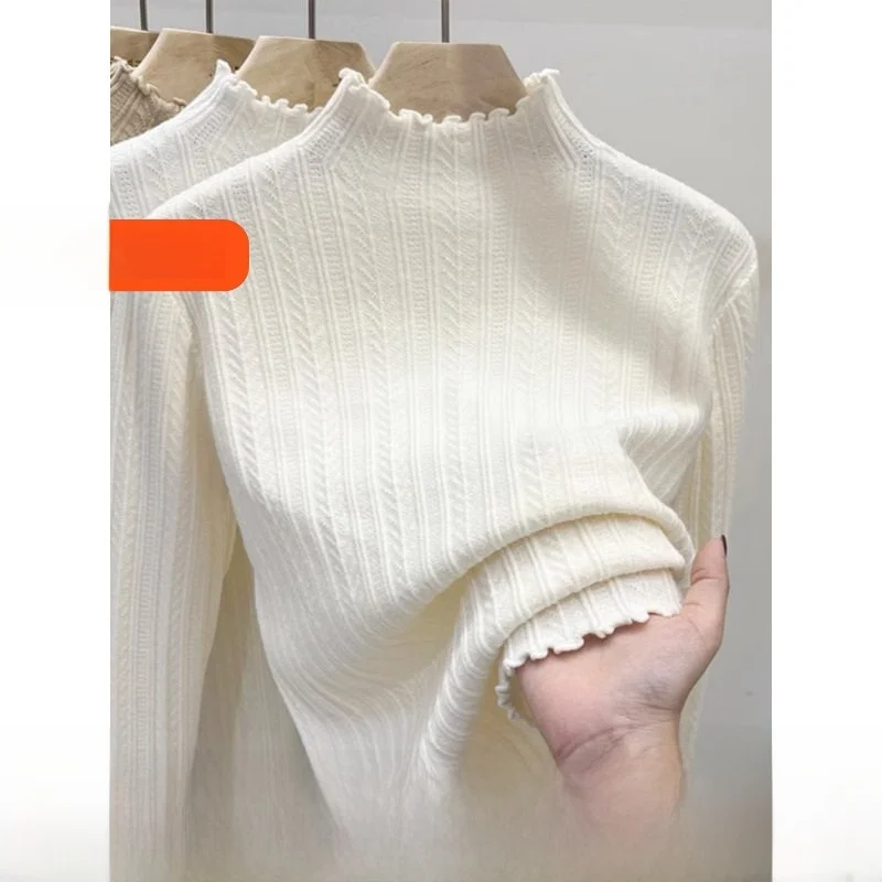 

Новый деревянный вязаный свитер на пуговицах с высоким воротником, внутренняя одежда, белый базовый трикотаж, новинка весны и осени