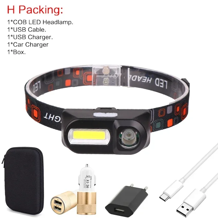 6500LM superheldere XPE + COB-koplamp 6 modi oplaadbare koplamp waterdichte hoofdlamp met 18650 batterij voor kamperen wandelen