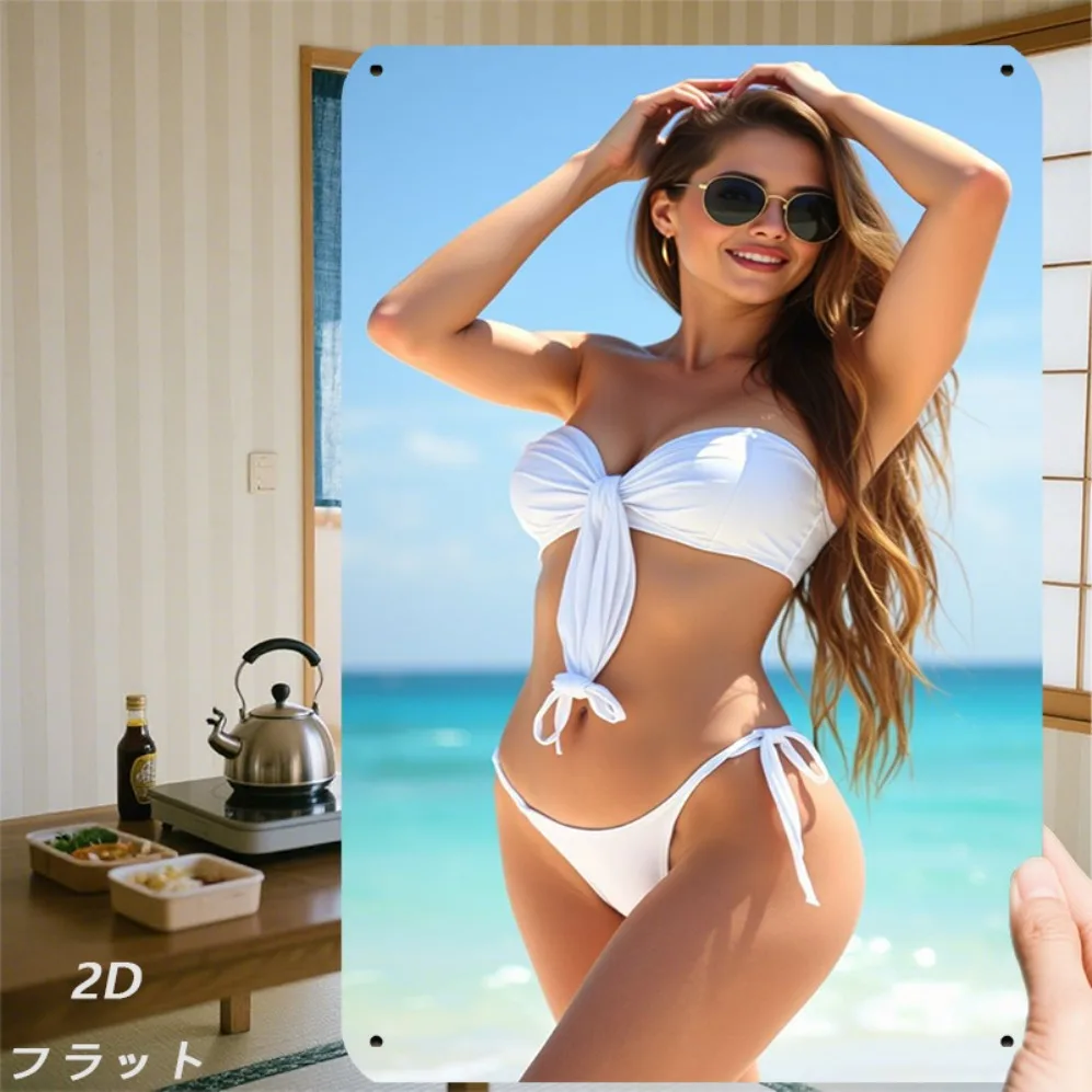 Vintage 2D Metallschild Retro Strand Wandkunst Sommer Bikini Blech Dekor 20x30cm