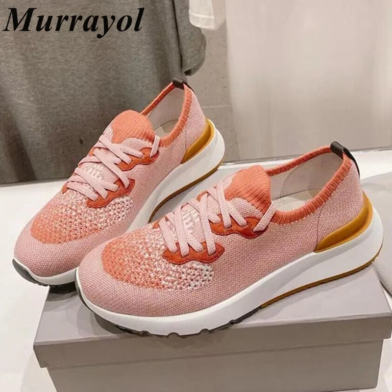 Round Toe Lace Up Mixed Color Flat Shoes Ventilation knitting Tennis Shoes Four Seasons Outwear Casual Shoes Sneakers Unisex