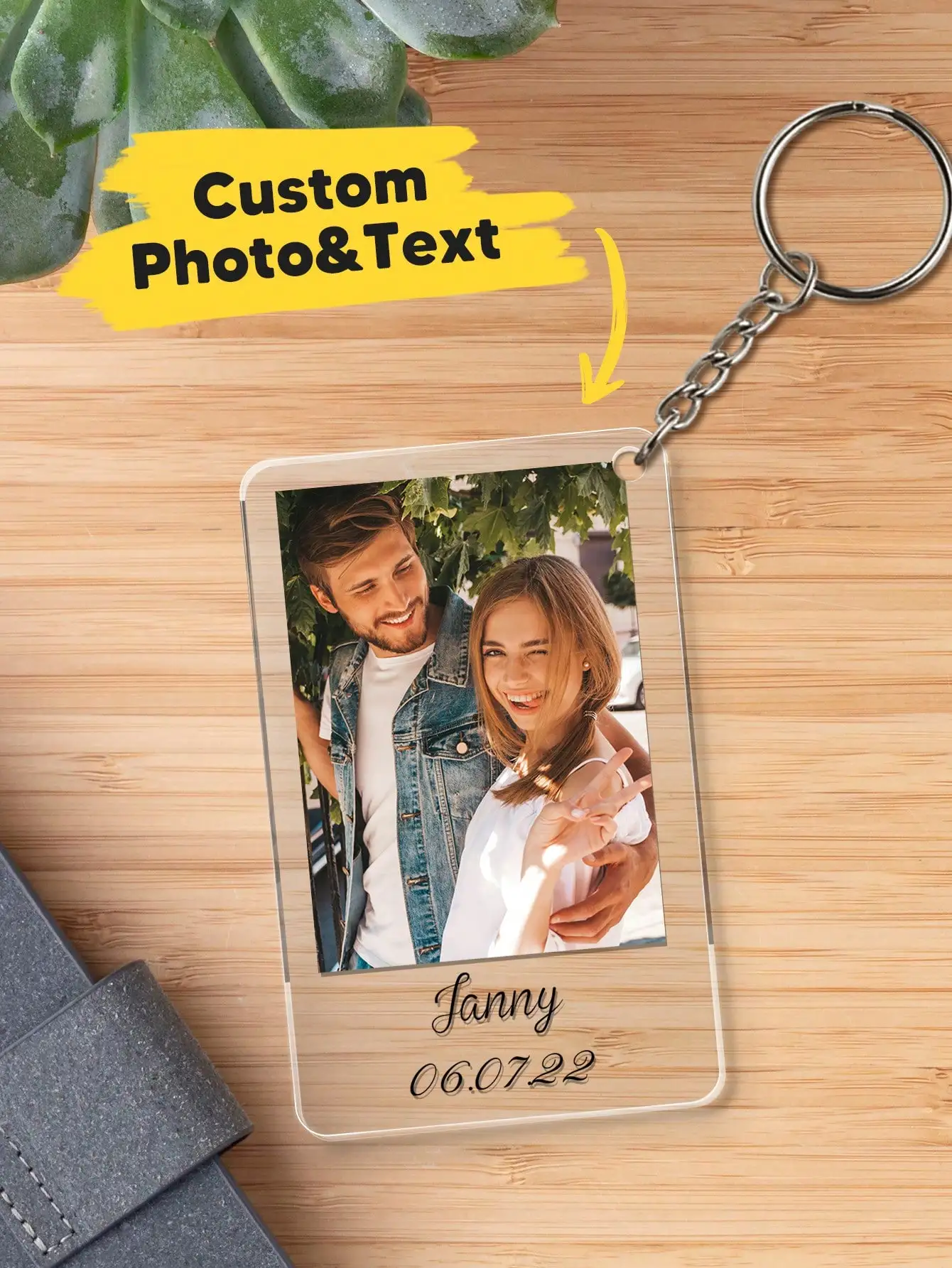 Custom Photo Acrylic Keychain Personalized Picture Text Keychain for Couples Gift Lover Anniversary Birthday Wedding Christmas