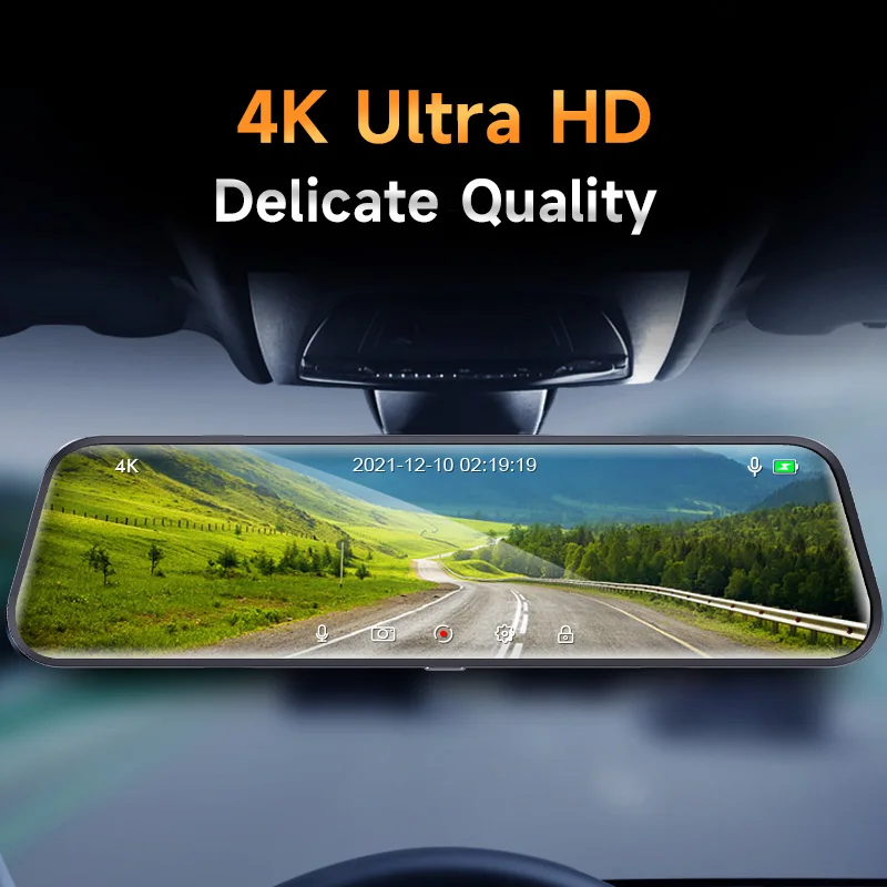 AD882 9.66 Inch Touch Screen Car Mirror Dual Dash Cam Front and Rear 4K Dashcam DVR Camera