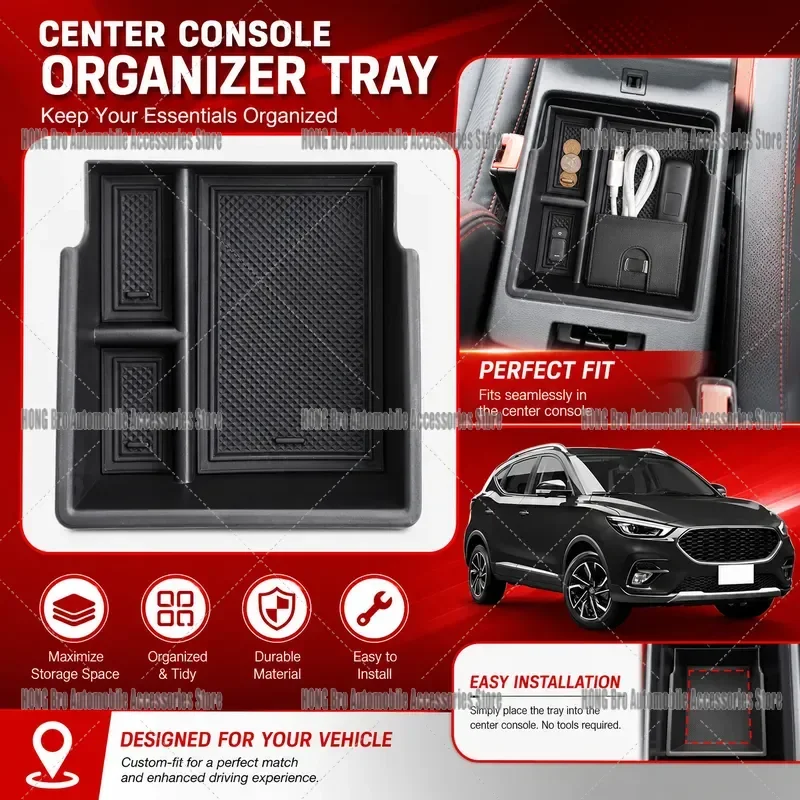 For MG ZS 2022-2025 Manual Handbrake Central Armrest Storage Box Non-slip Rubber Organizer Console Tray Auto Interior