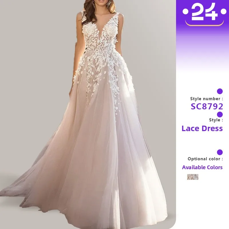 

Spring 2025 New Arrival Women's Cross-Border Lace Wedding Dr Ele Faionable Chinese Manufacturer Mid-Waist Design