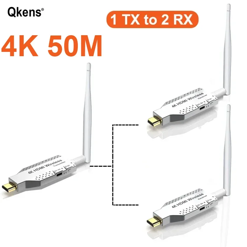 

50M 4K Wireless Video Transmitter and Receiver 1 To 2 1x2 Dual Display Adapter HDMI Extender for DVD Camera PC To TV Projector