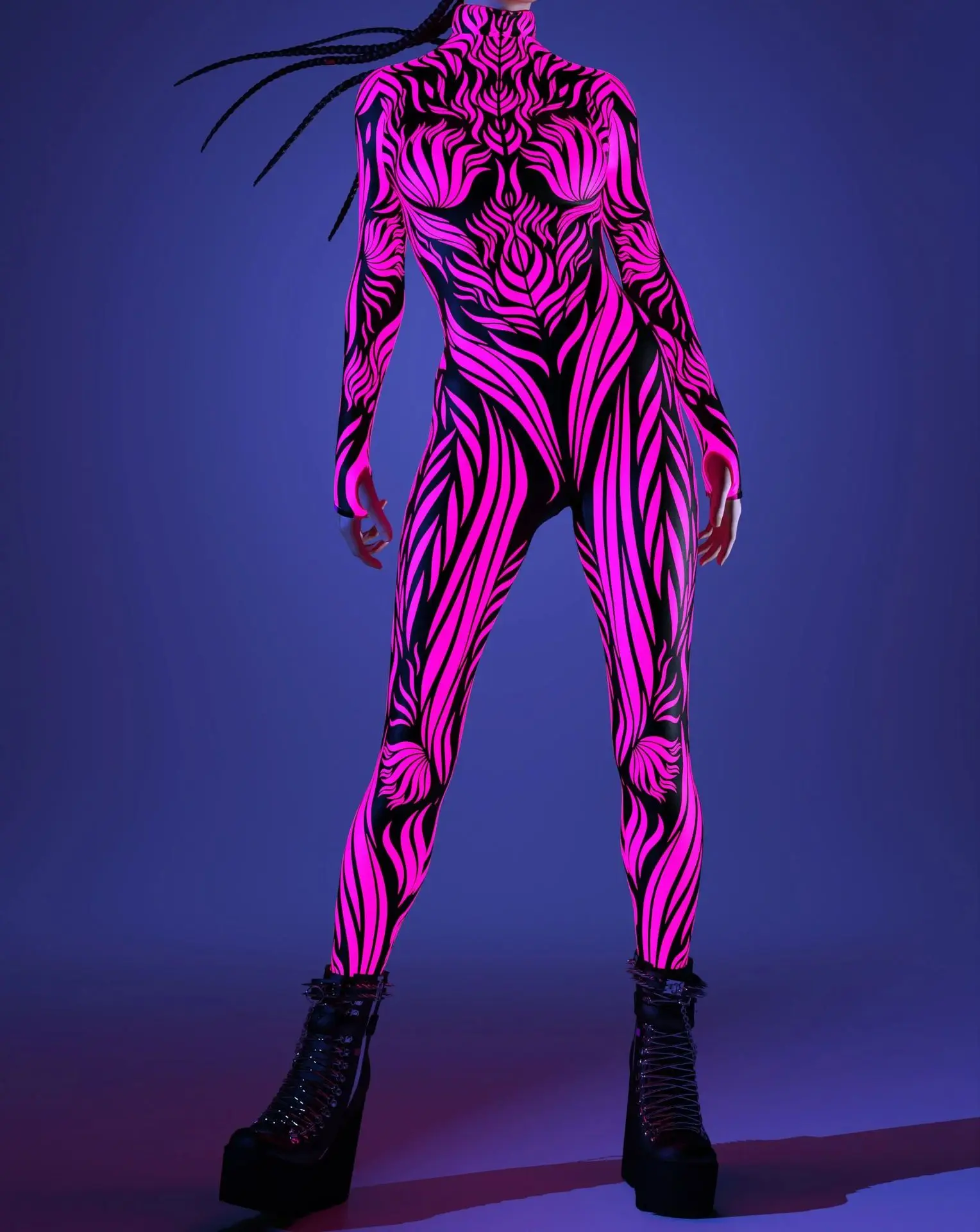 

Holiday Party Carnival Costume Men Women Sexy Aerial Yoga Zentai Halloween Cosplay Jumpsuit Punk Art Irregular Lines Bodysuit