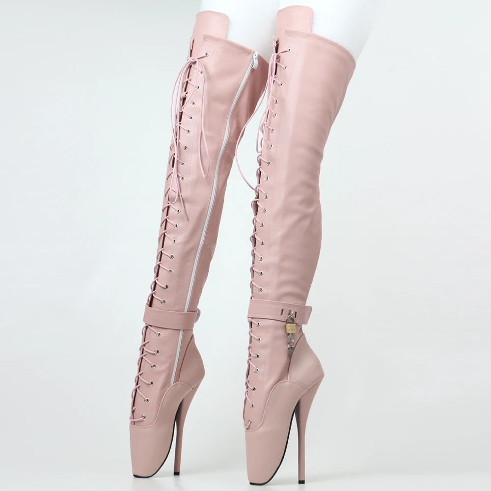 

7" Stiletto Heel Padlocks Fetish Thigh High Ballet Boots Unisex Size36-46