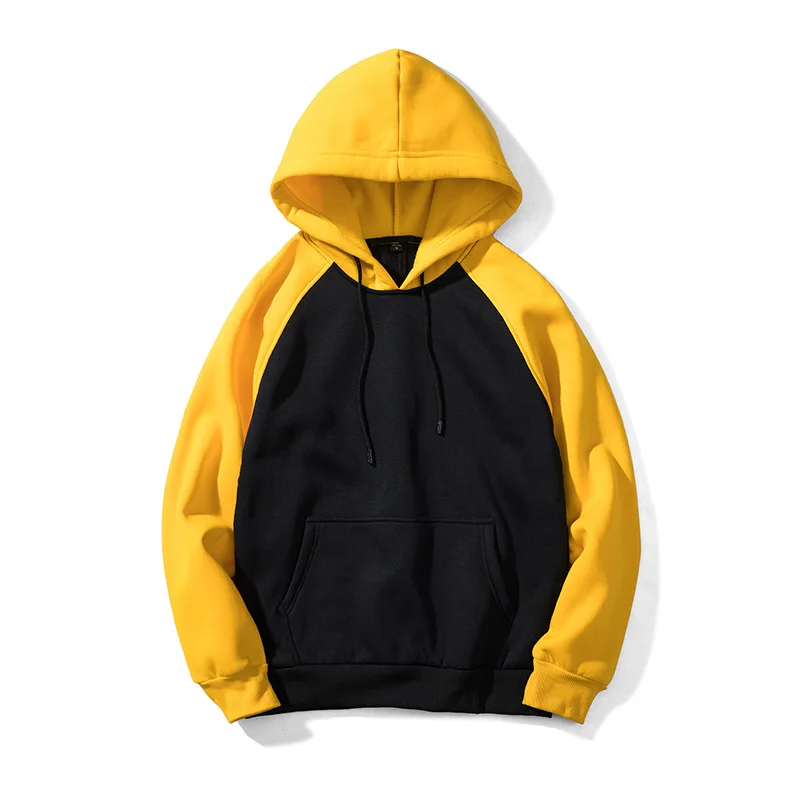 Brand Quality Mens Loose Black Yellow Patchwork Hoodies Autumn New Men Funny Print Hooded Sweatshirt Fashion Fleece Hoodie Man