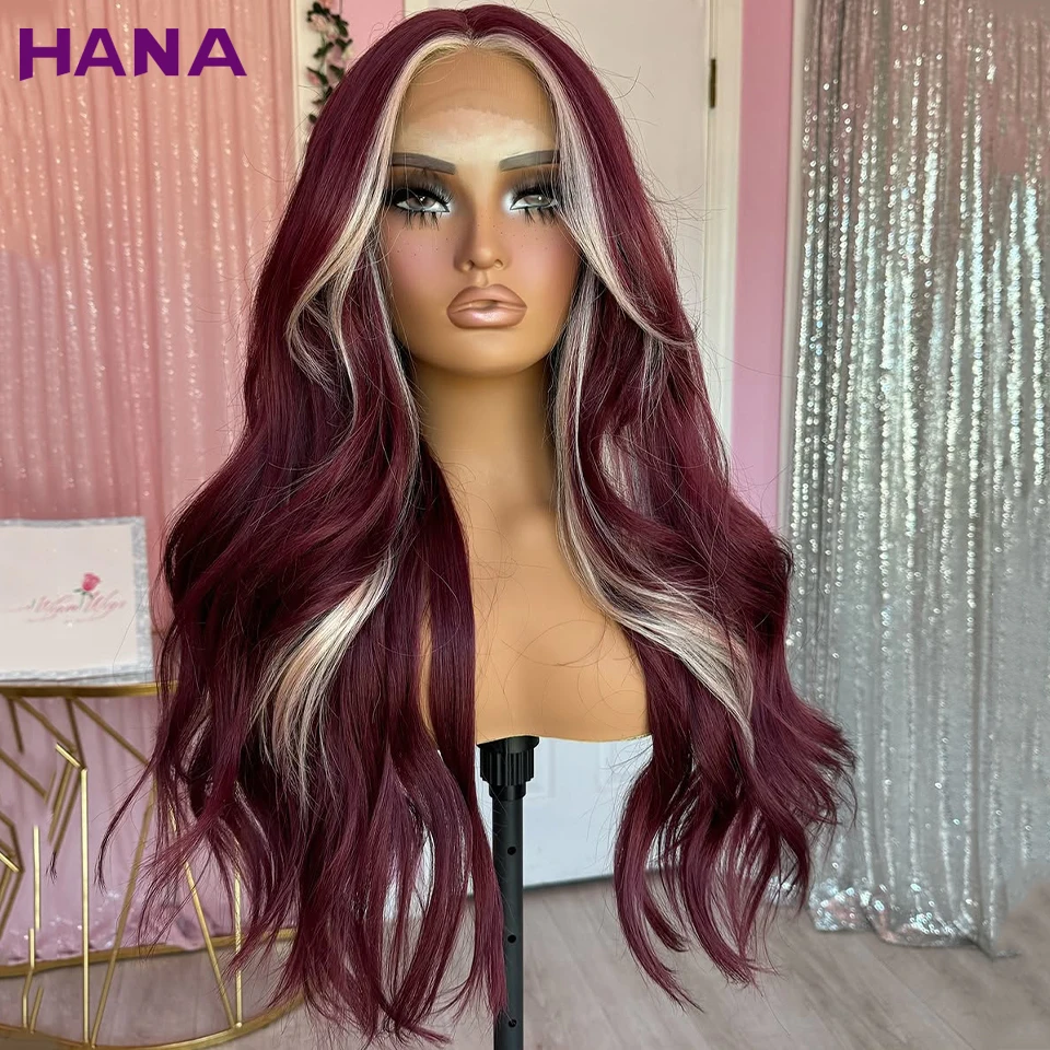 

Cherry Red 613 Blonde Highlights Color Transparent Lace 13x4 13x6 Body Wave Lace Frontal Wig Pre-Plucked Human Hair Wavy Wigs