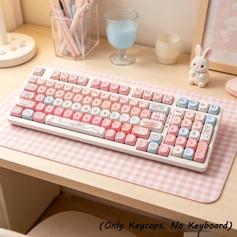 Cute Heart Bunny MOA Profile PBT Keycaps Five Sides Heat Sublimation Kawaii Sweet Bunny Cartoon Keycaps For Mechanical Keyboard